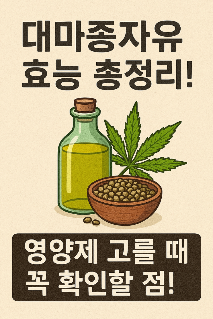  대마종자유 효능 총정리｜오메가3 풍부한 건강오일로 심혈관·피부·면역력 개선까지!