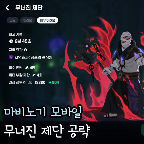  마비노기 모바일 무너진 제단 공략, 어비스 매어 입장 전투력 기준