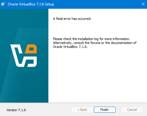  (vm) Virtual Box Installer Fatal Error