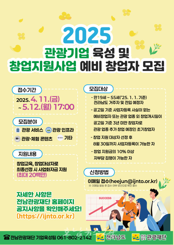  전남도, 5월 12일까지 관광 분야 창업자 10명 모집..관광 분야 창업 지원사업 활용하세요