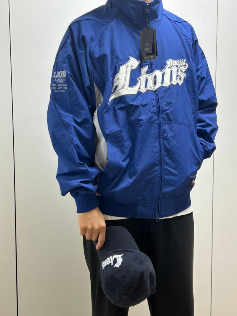 산산기어 x 삼성라이온즈 콜라보 바람막이 블루 XL, 모자 후기