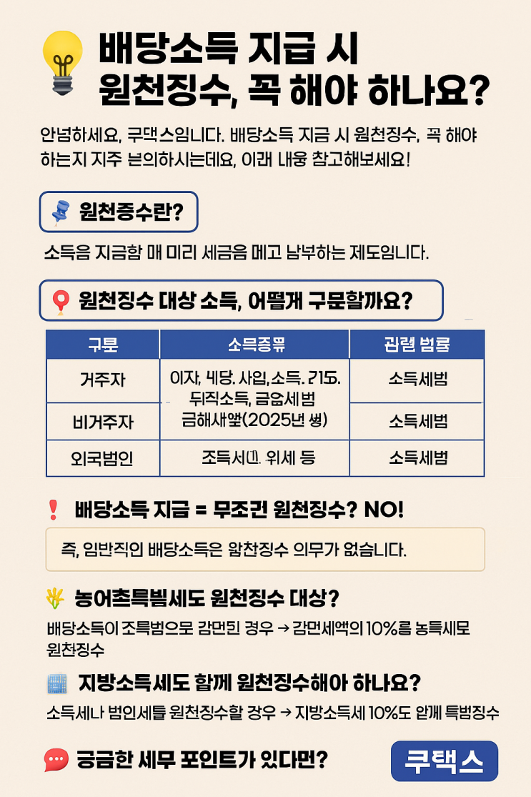   법인 배당소득 지급 시 원천징수,원천세 꼭 해야 하나요?