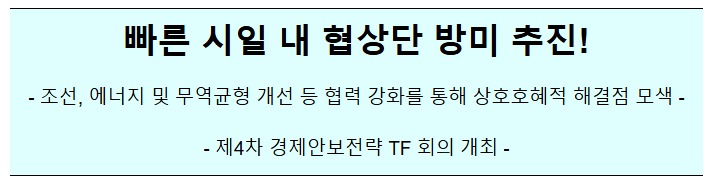 빠른 시일 내 협상단 방미 추진! 빠른 시일 내 협상단 방미 추진!
