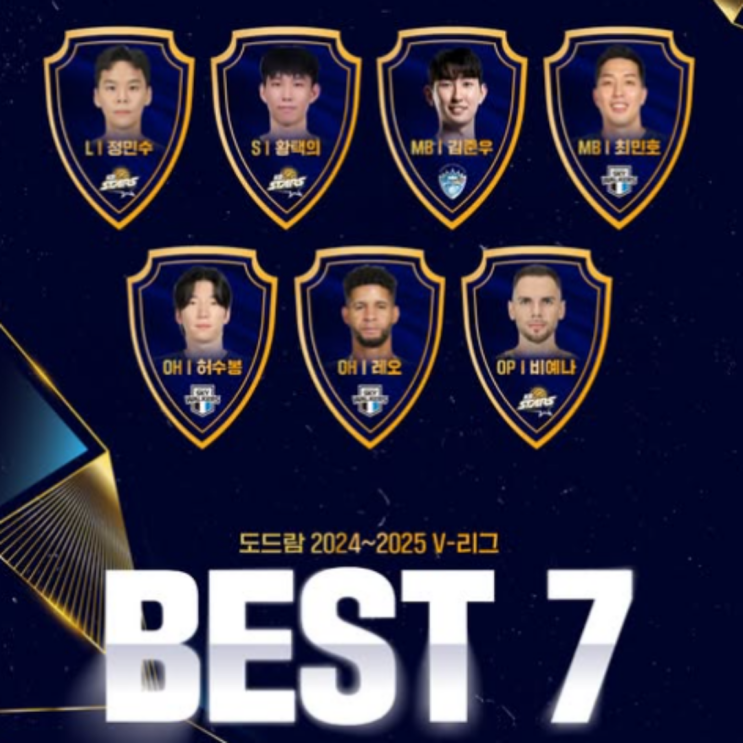  24-25 V리그 남자부 베스트7 명단!!(허수봉 레오 비예나 황택의 김준우 최민호 정민수)