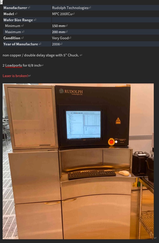  RUDOLPH MPC 200XCU