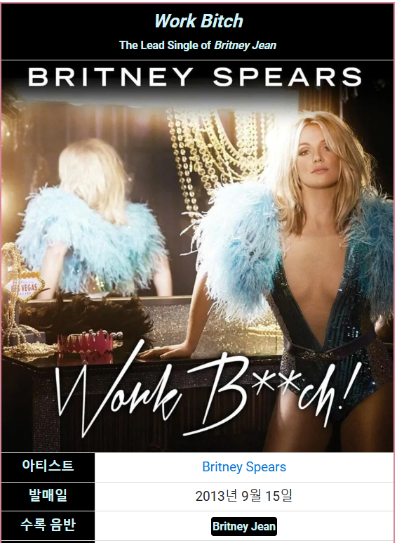 Work bitch-BritneySpears(브리트니스피어스)가사,해석,MV+초월번역