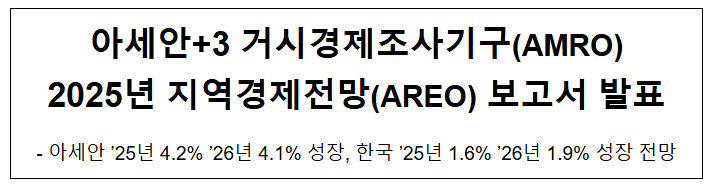 아세안+3 거시경제조사기구(AMRO) 2025년 지역경제전망(AREO) 보고서 발표 아세안+3 거시경제조사기구(AMRO) 2025년 지역경제전망(AREO) 보고서 발표
