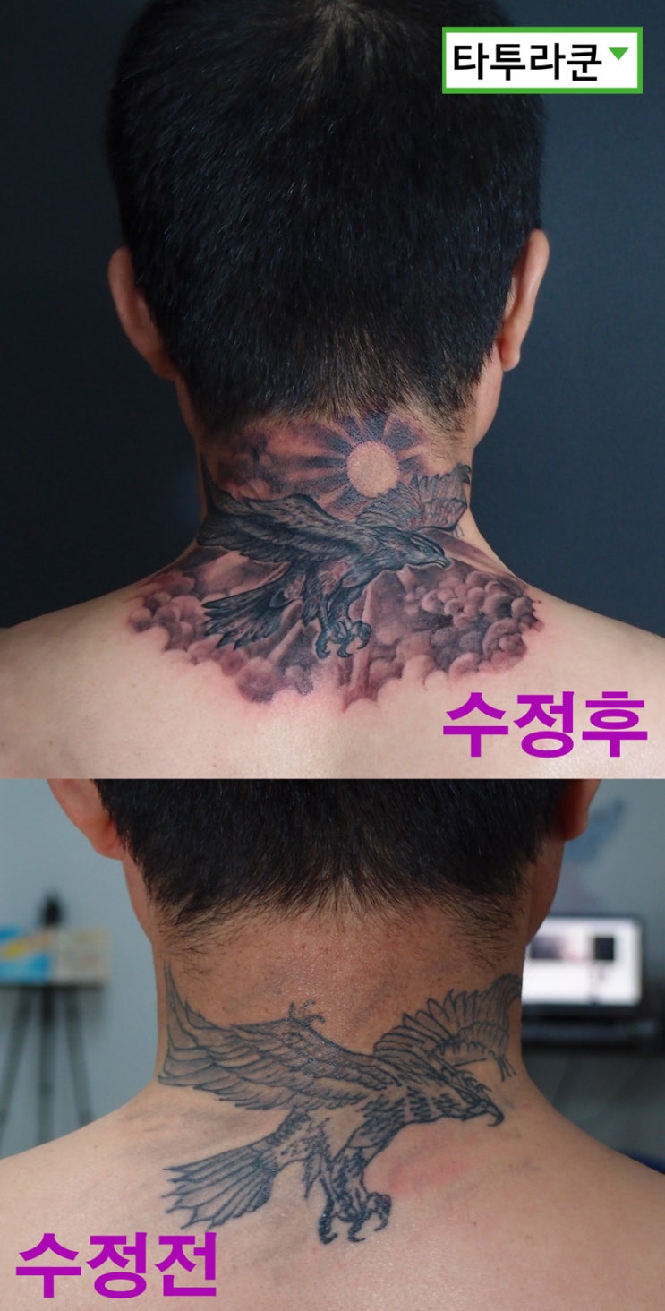  목덜미 문신/뒷목 타투/ 약간의 터치업과 연장. 맹금류 문신입니다.[홍대 타투라쿤] 2015. 12. 18. 12:58