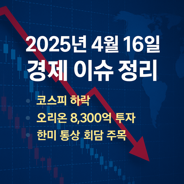  <HotTopic> 2025년 4월 16일 경제 이슈 정리｜코스피 하락, 오리온 8,300억 투자, 한미 통상 회담 주목
