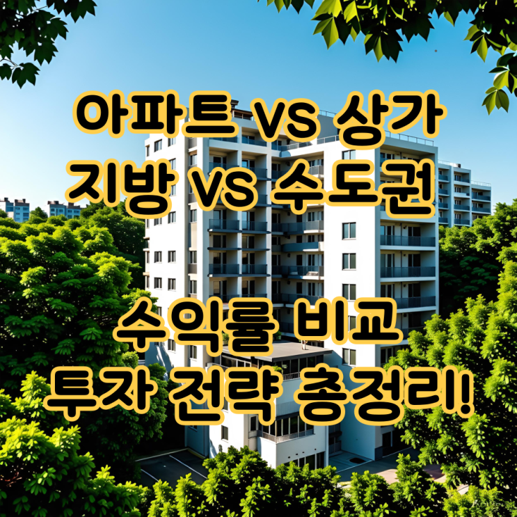  아파트 vs 상가, 지방 vs 수도권 수익률 비교｜투자 전략 총정리!