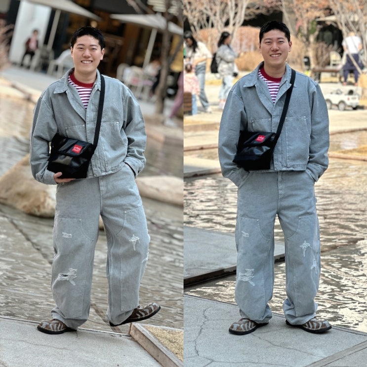  남자 그레이 데님 셋업 언타이틀 디테일 과감하죠