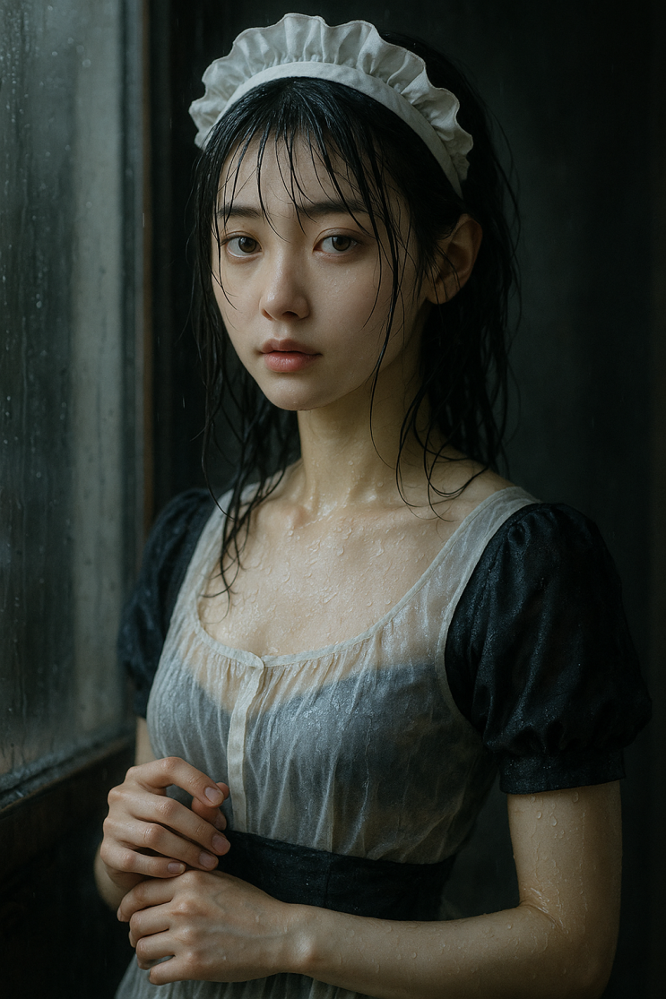  비에 젖은 일본인 여인 일러스트