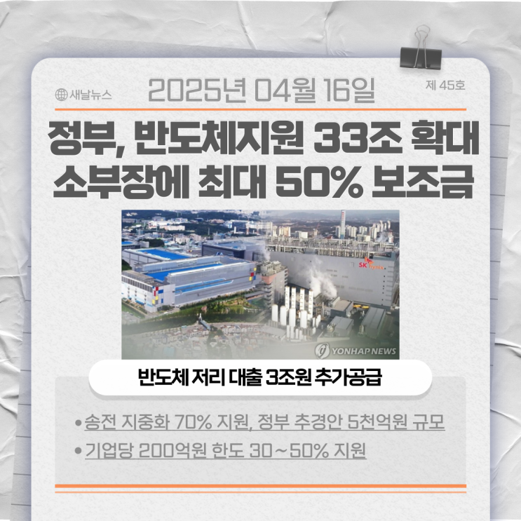 정부, 반도체지원 26조→33조 확대…소부장에 최대 50% 보조금
