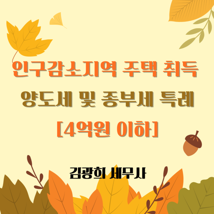  인구감소지역 주택 취득 양도세 및 종합부동산세 특례[4억원 이하]