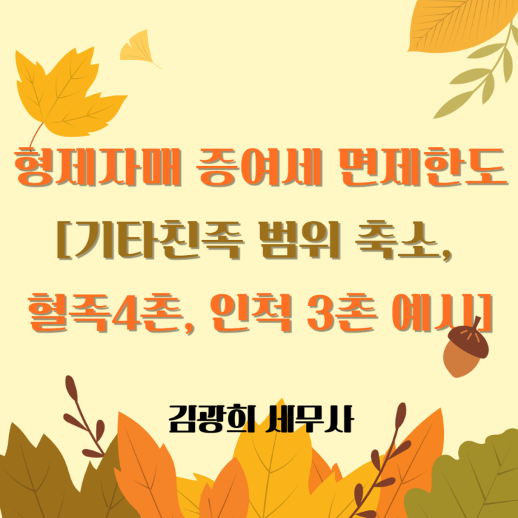  형제자매 증여세 면제한도[기타친족 범위 축소, 혈족4촌, 인척 3촌 예시]