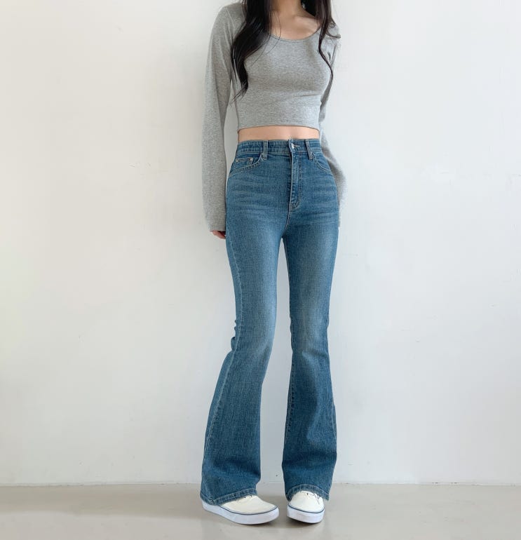  여자 봄 가을 청바지 추천｜밴딩 스판 세미부츠컷 진청 데님팬츠, 편안함과 날씬핏 동시에