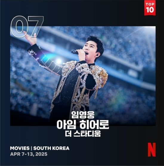 '4억 기부' 임영웅, '아임히어로 더 스타디움' 넷플릭스 대한민국 영화 TOP7