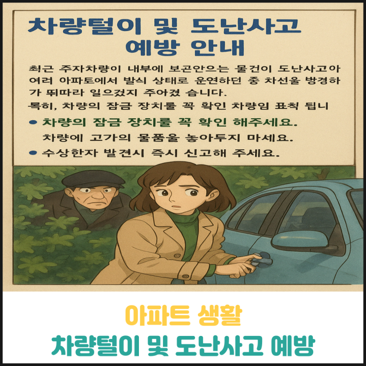 (아파트 생활) 차량털이 및 도난사고 예방 안내 (아파트 생활) 차량털이 및 도난사고 예방 안내