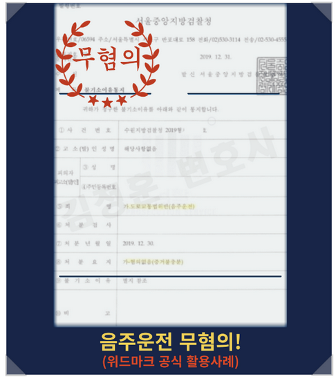  성남음주운전변호사, 위드마크공식 활용한 무혐의 성공케이스