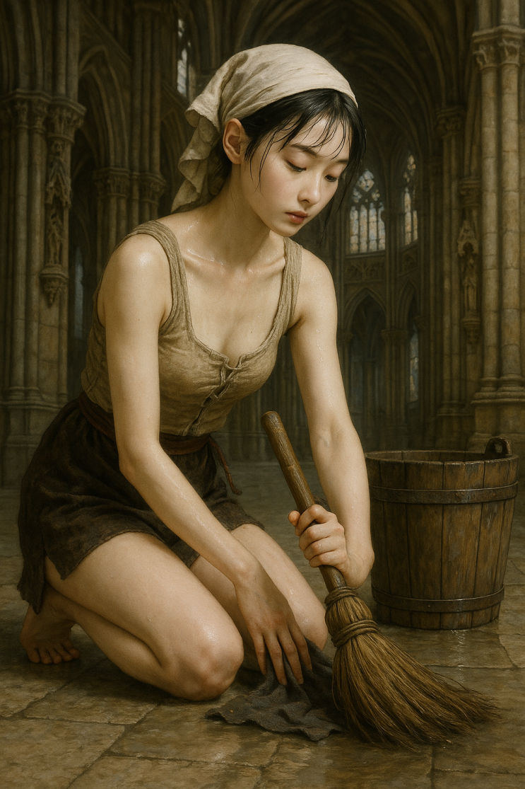  중세 여성 청소 일러스트
