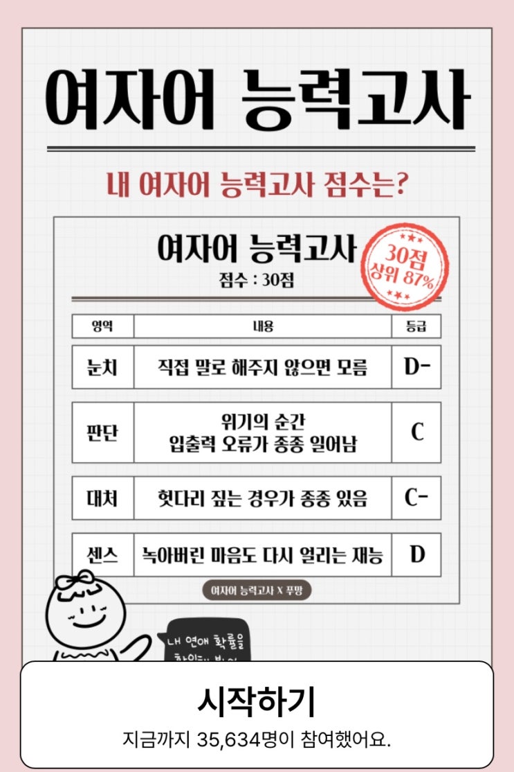  여자어 능력고사, 여자의 속말 얼마나 잘 알지 알아보기!