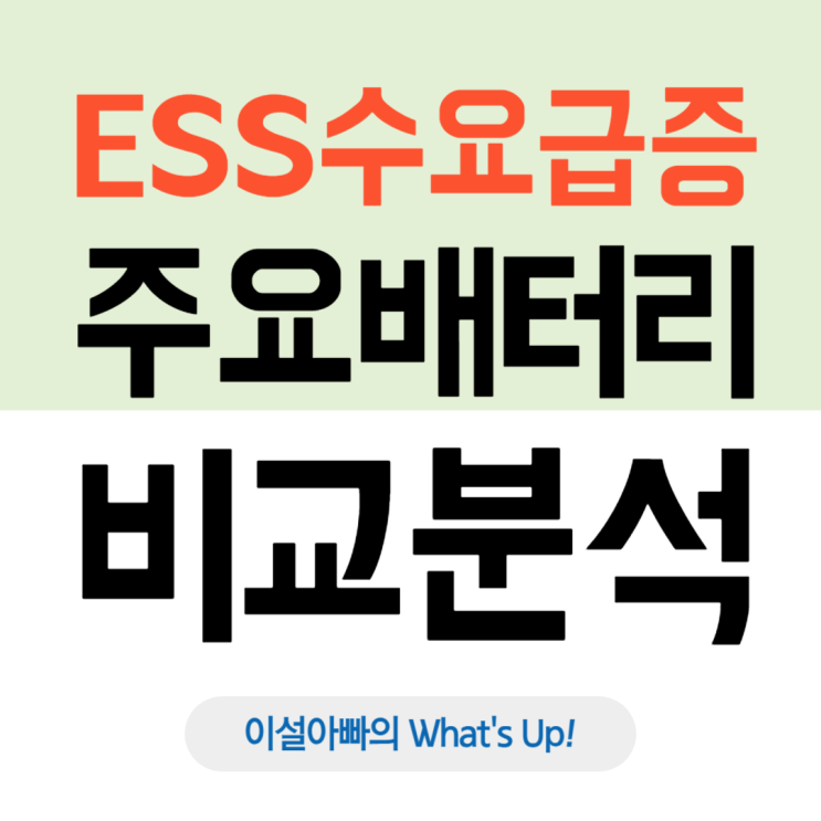  에너지저장장치(ESS) 수요 급증, 주요 배터리 비교: NCM/NCA, LFP, 전고체 배터리