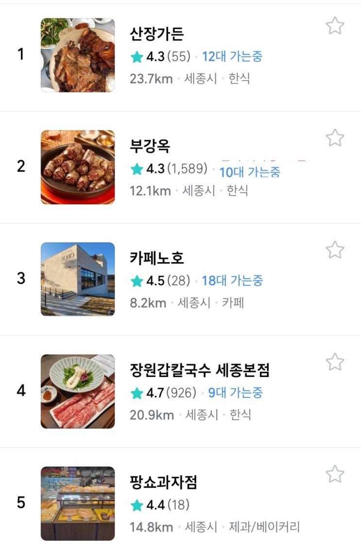  실패없는 카카오내비 세종찐맛집 베스트 50