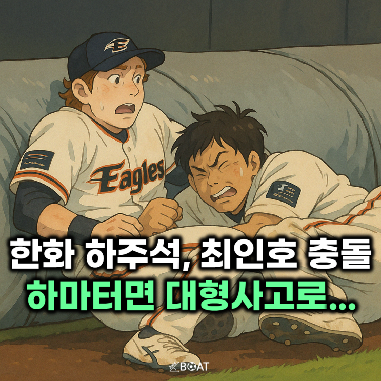  한화 이글스 하주석, 최인호 수비 도중 충돌..."하마터면 대형사고로 이어질뻔"