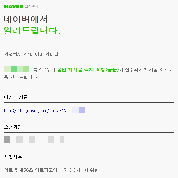   내 탈모약 후기 블로그 글이 삭제된 이유는? #의료법 제56조(의료광고의 금지 등) 제1항 위반