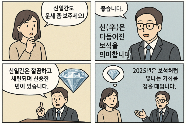   신일간(辛日干) 운세 해석: 보석처럼 빛나는 기회를 잡을 타이밍은?