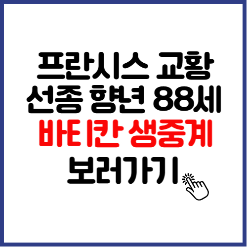 <b>프란치스코 교황</b> 선종 향년 88세 바티칸 시티 <b>장례식</b> 생중계... 