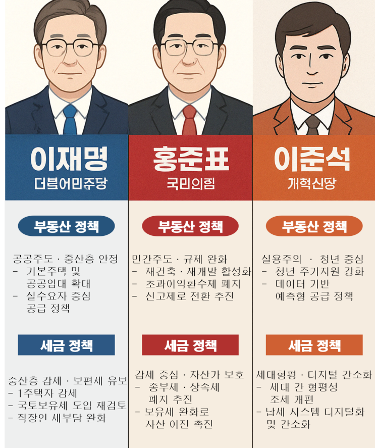 <b>대선</b> 부동산·세금 정책 비교! <b>이재명</b> vs <b>홍준표</b> vs <b>이준석</b>