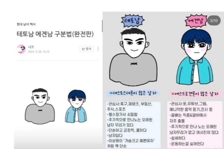  에겐남 테토남의 뜻과 특징, 구분법, 차이점