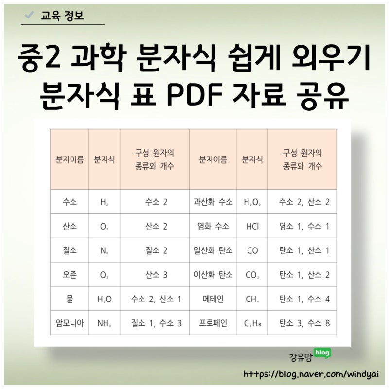 중2 과학 분자식 표 PDF 공유