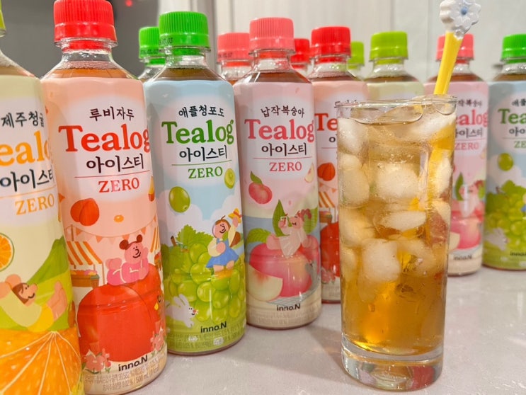  유니크한 상큼달달 과일맛(루비자두, 제주청귤, 납작복숭아, 애플청포도) 제로칼로리 아이스티 음료수 추천|미미미누X티로그(Tealog) 최애 아이스티로 넘어갈게요~|과일홍차 음료추천