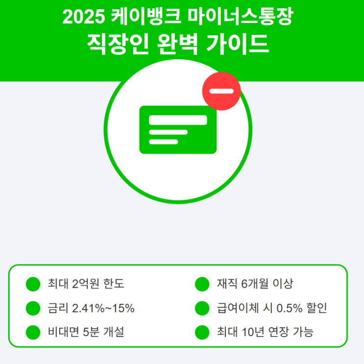  2025년 케이뱅크 마이너스통장 직장인 완벽 가이드: 한도/금리신청방법부터 효율적 관리까지