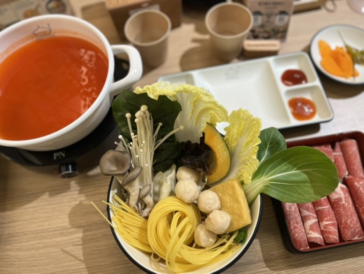  대전 현대아울렛 근처 샤브샤브 맛집, 샤브온당 관평점에서 나주미나리&토마토당 샤브 즐기기