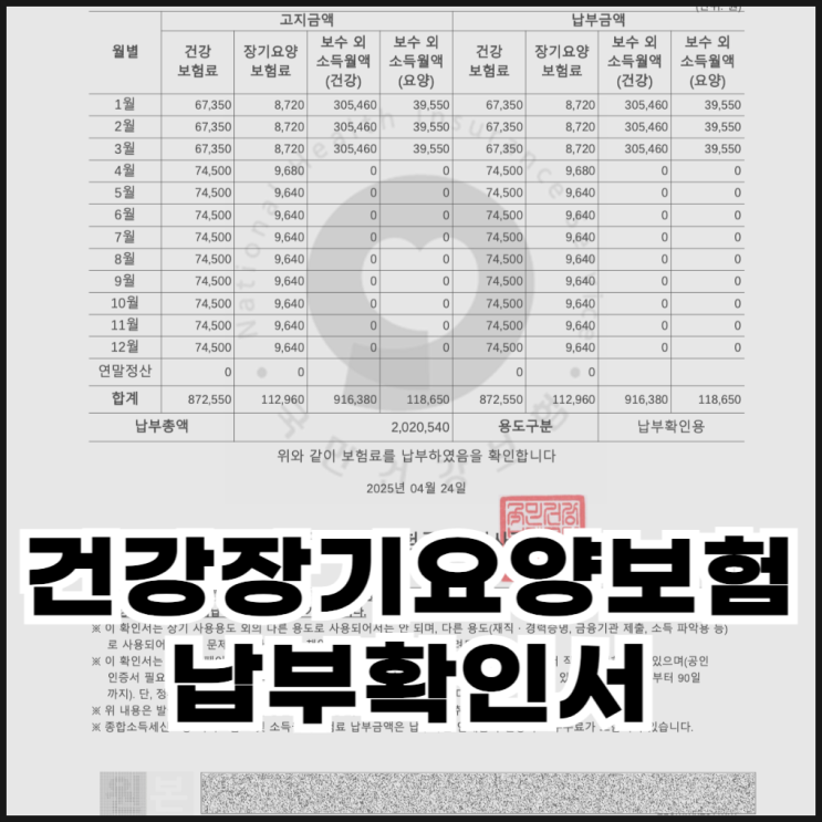  건강보험료, 건강장기요양보험료 납부확인서 발급 방법(건강보험관리공단, 정부24)