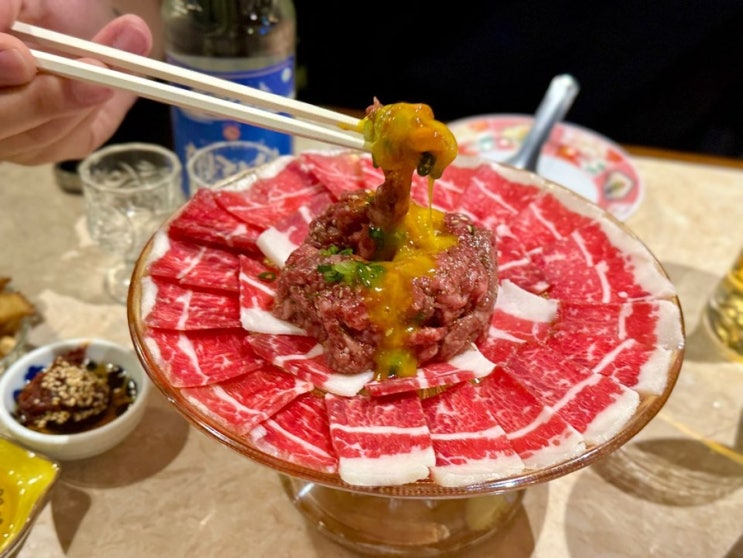  금천맛집 숨은 독산동이자카야 맛집 육회 차돌박이 세트