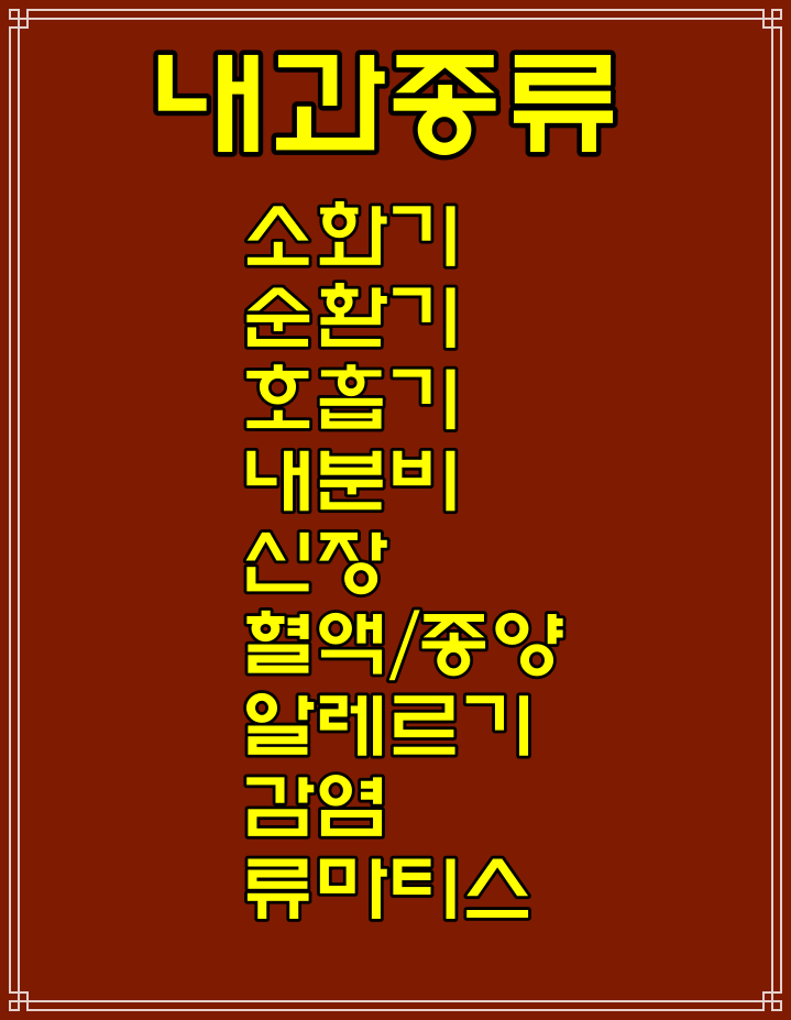  (소화기/순환기/호흡기/내분비/신장/혈액/종양/감염/류마티스)내과 영어로 약자·약어 GI/CV/Pulm/Endo/Nephro/Heme-Onco/Allergy/ID/Rheum
