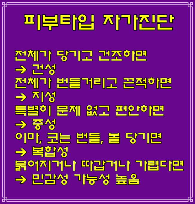  (건성/지성/중성/복합성/민감성)피부 영어로 Dry Skin, Oily Skin, Normal Skin, Combination Skin, Sensitive Skin