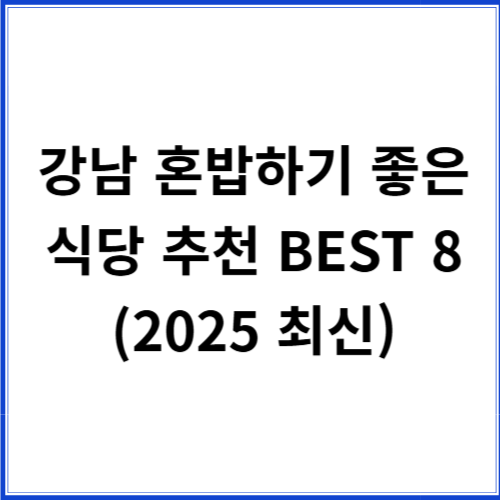 강남 혼밥하기 좋은 식당 추천 BEST 8 (2025 최신) 강남 혼밥하기 좋은 식당 추천 BEST 8 (2025 최신)