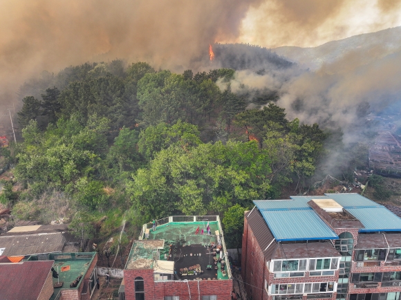 <b>대구 함지산 산불</b>, 민가까지 확산… 대응 <b>3단계</b> 상향