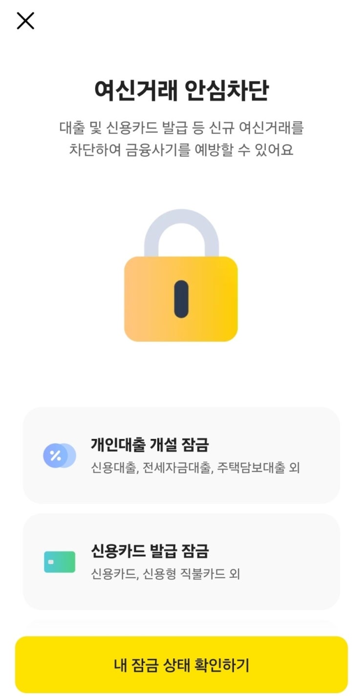  카카오뱅크에서 '여신거래 안심차단 서비스' 신청하기 (다른 은행도 OK)