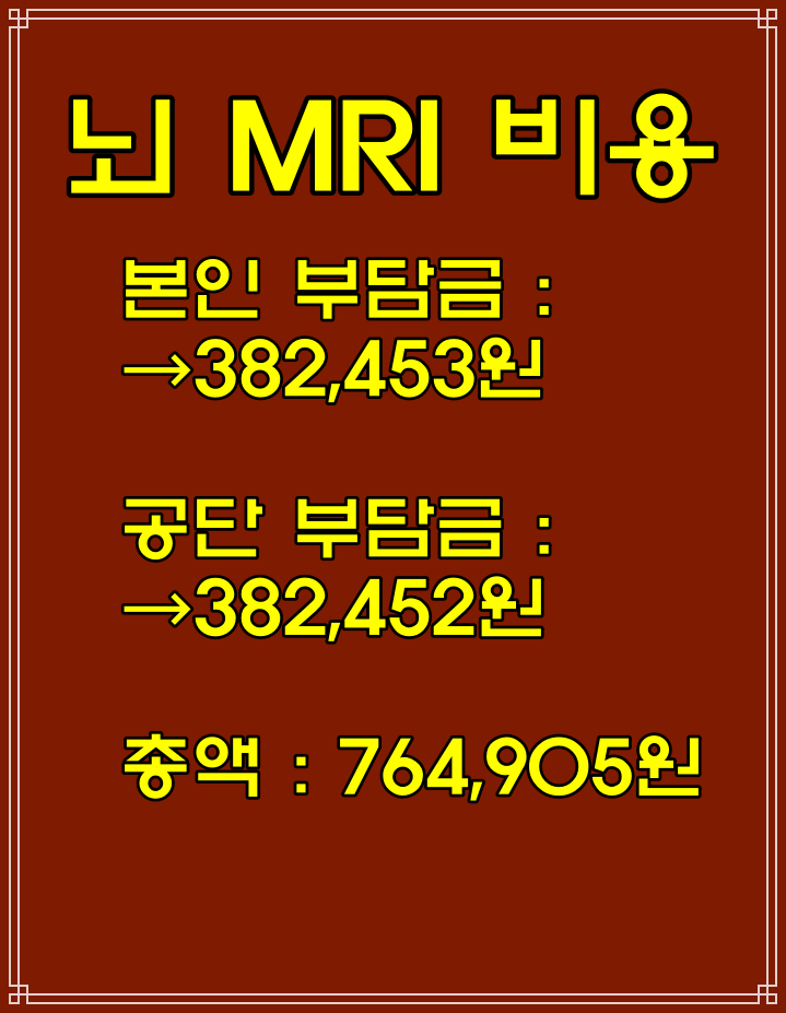  뇌 MRI 급여·비급여 비용, 부위별 MRI 가격