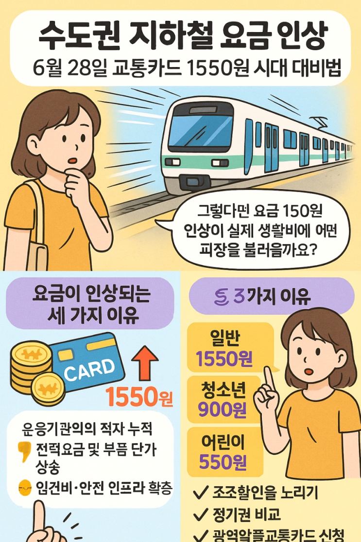 수도권 지하철 요금 인상 6월 28일 교통카드 1550원 시대 준비법