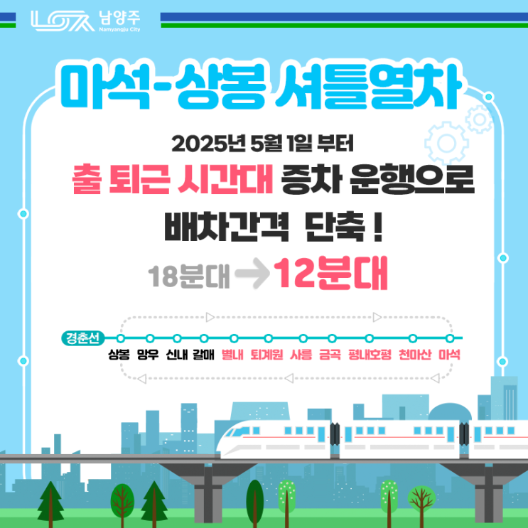  주광덕 남양주시장 "시민과의 약속 지켰다"…'마석상봉 셔틀열차' 오는 1일 정상 개통
