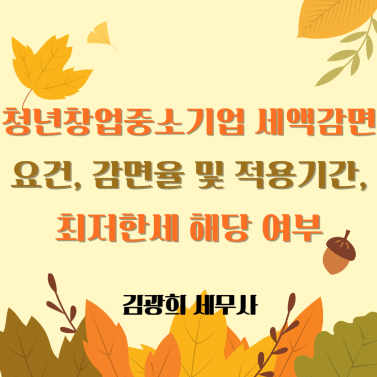  청년창업중소기업 세액감면 요건, 감면율 및 적용기간, 최저한세 해당 여부