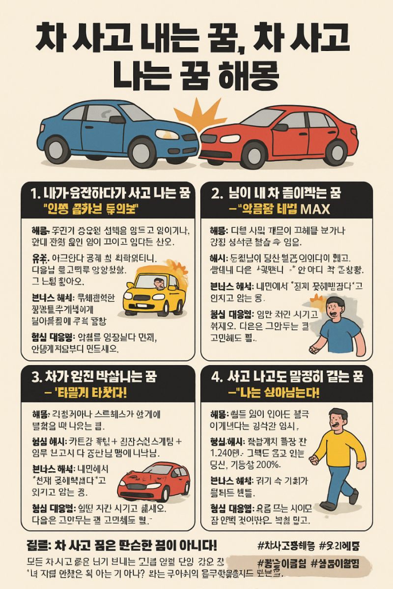 차사고 내는 꿈, 차 박고, 박히고, 부숴버린 당신의 꿈, 뭘 말하는 걸까요?