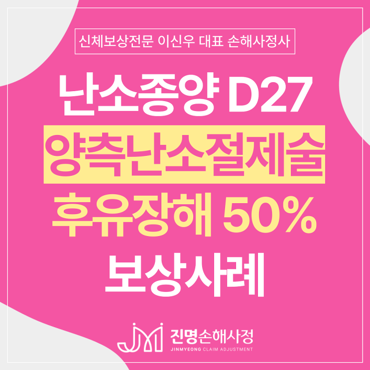 양측 난소절제, 전자궁절제술 후유장해진단금 질병50%이상 손해사정 사례